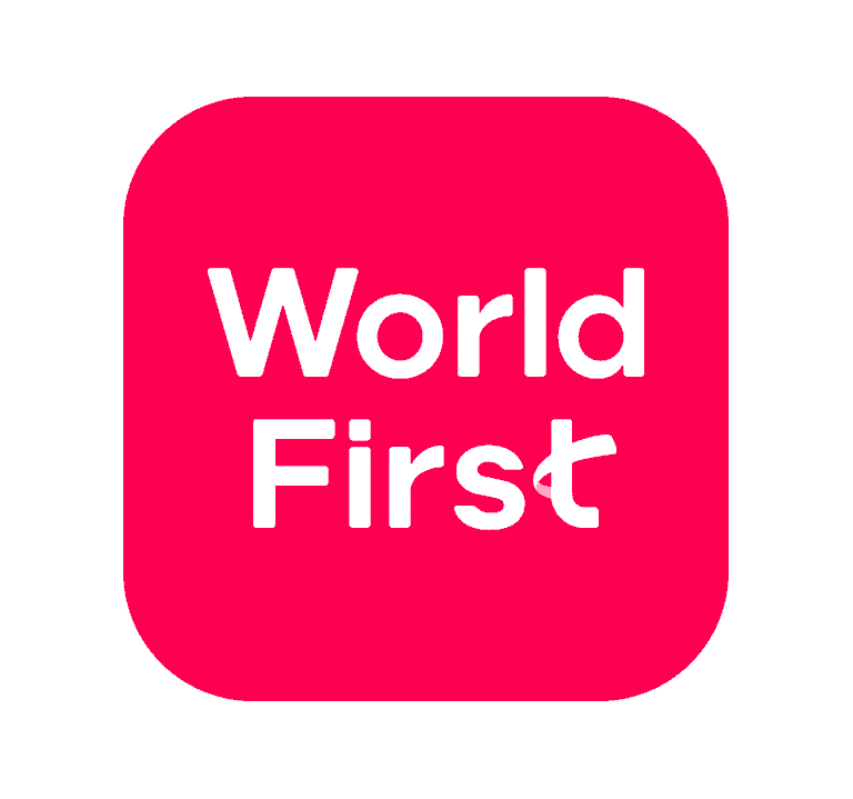 white worldfirst logo on a red background