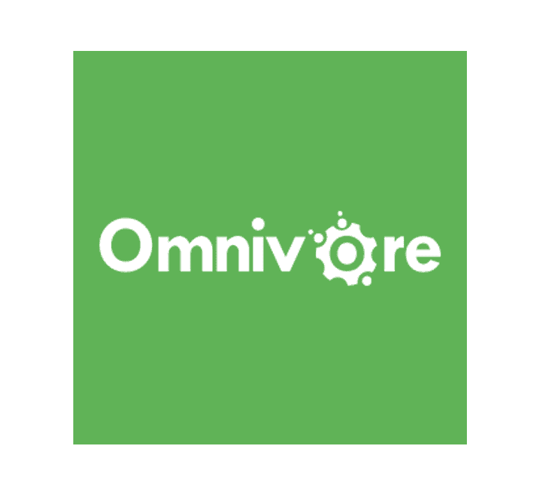 white omnivore logo on a green background