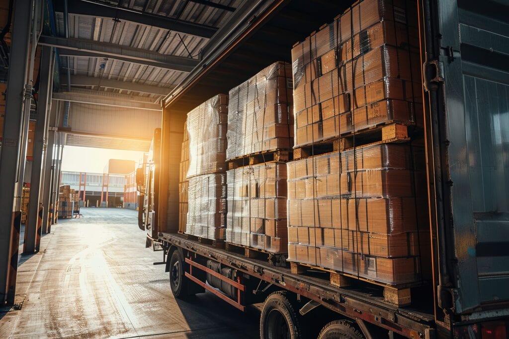 Truck unloading pallets in a 3pl warehouse