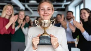 Picture of lady holding a trophy